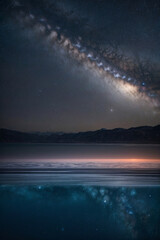 Naklejka na ściany i meble Beautiful shot of the Milky Way illuminating A lake making a mirror-like reflection