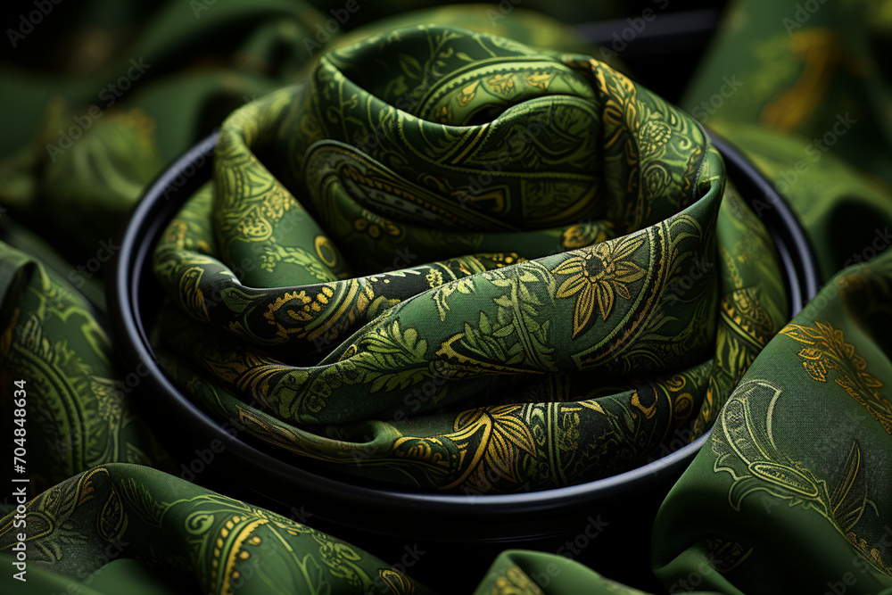 Poster Bandanas - Rich range and green abstract shapes in a rounded form.