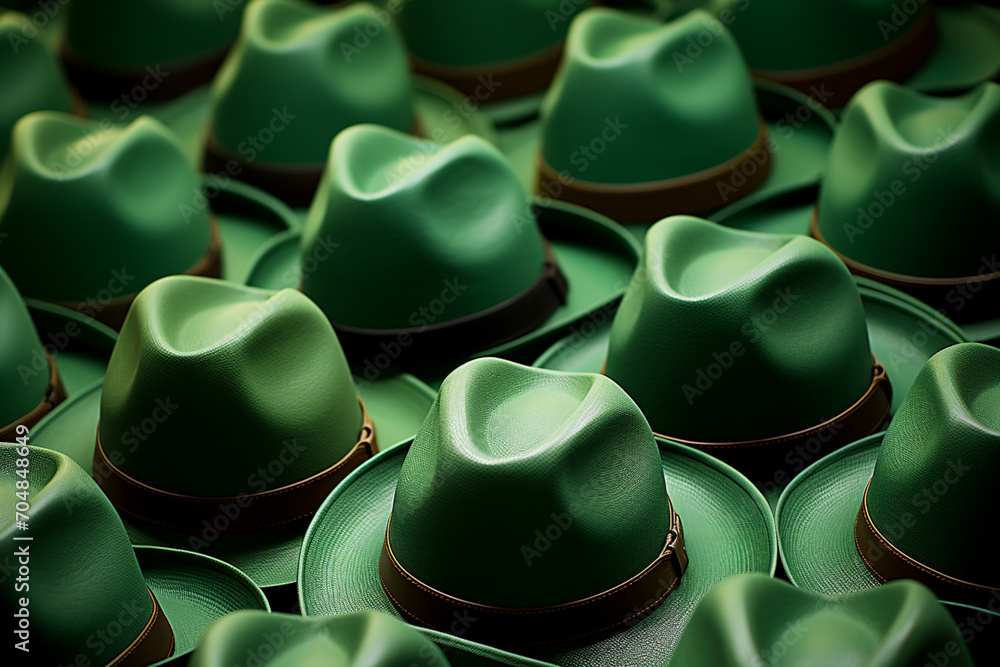 Poster stetson hats - rich range and green abstract shapes in a rounded form.