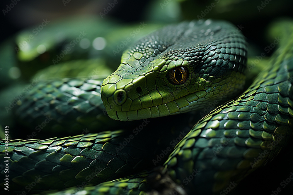 Poster Rattlesnakes - Rich range and green abstract shapes in a rounded form.
