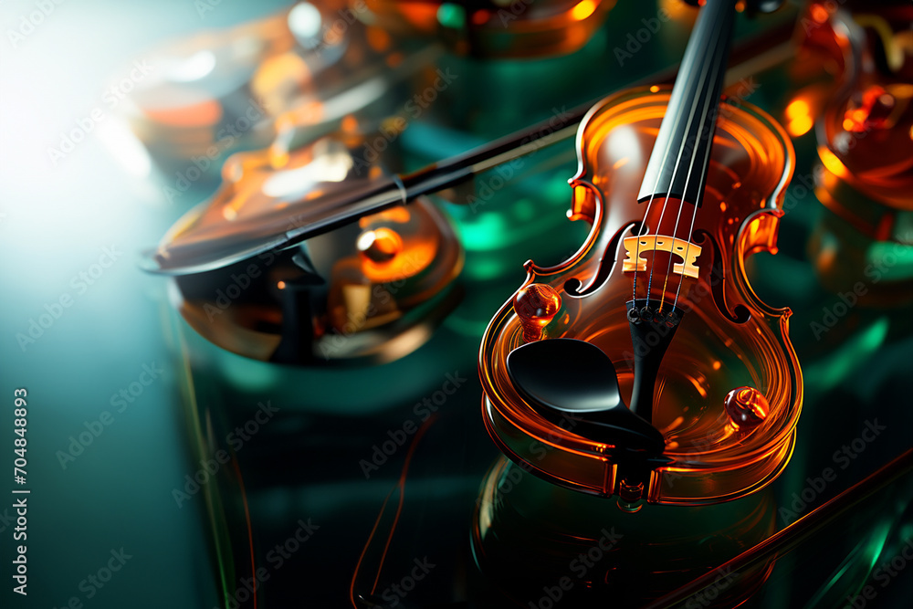 Poster Violin - Rich range and green abstract shapes in a rounded form.
