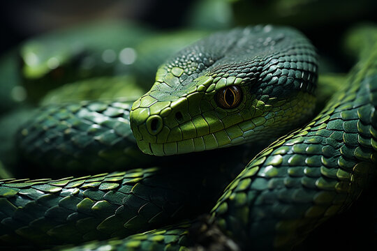 Rattlesnakes - Rich range and green abstract shapes in a rounded form.