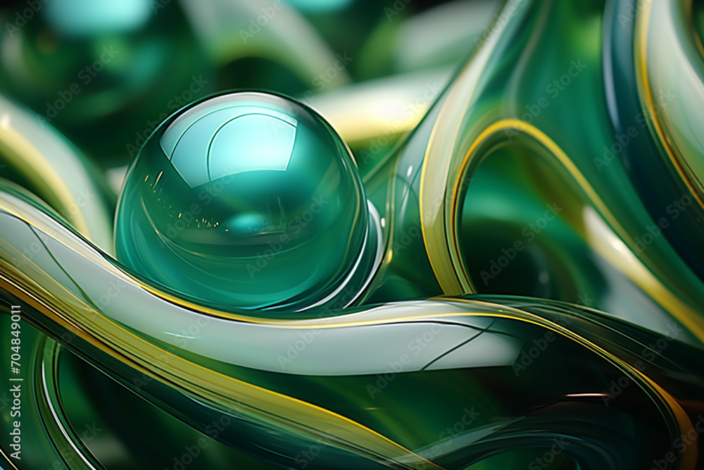 Poster rich range and green abstract shapes in a rounded form.