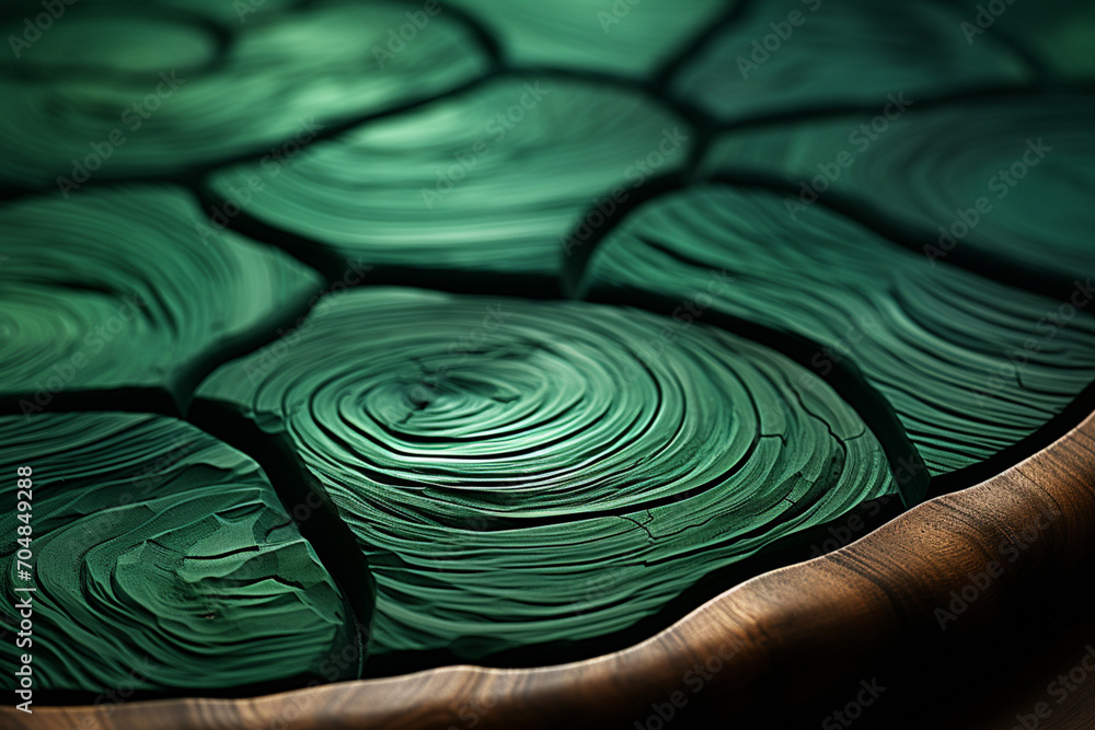 Poster wood - rich range and green abstract shapes in a rounded form.