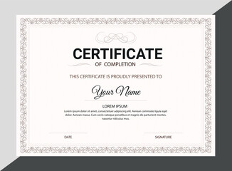 Certificate, Diploma of completion (design template, white background) with Frame, Border, light Guilloche pattern (watermark)