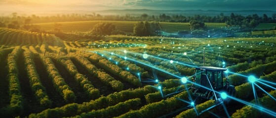 digital farming. agriculture in industry with artificial intelligence and machine. - obrazy, fototapety, plakaty
