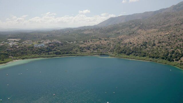 Aerial view of Lake Kournas (Limni Kourna) near the village of Kournas in the Greek island of Crete
