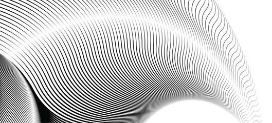 A dynamic particle waves within a halftone gradient create a fluid dot curve set on a transparent background for technology, sound, music. Dots and lines halftone illustration. - obrazy, fototapety, plakaty