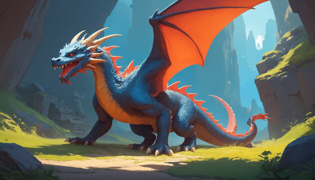 Fantasy dragon illustration. Cartoon style vivid colors.. Year 2024 Symbol art