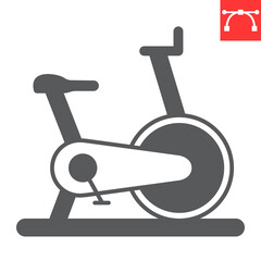 Exercise bike glyph icon, fitness and sport, velosimulator vector icon, vector graphics, editable stroke solid sign, eps 10.