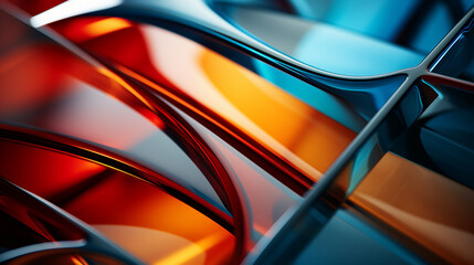 Abstract shapes and colors evoking 1960s space exploration themes.