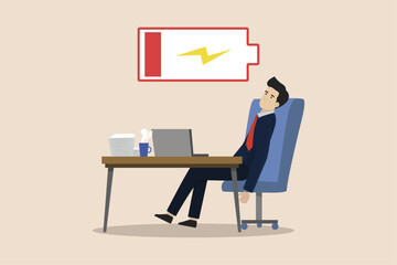 Exhausted and fatigue from hard work, stressed or anxiety from unhealthy work or depression and burnout, businessman who is exhausted from work.