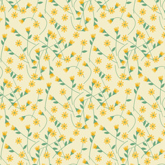 Pretty yellow flowers seamless background. Floral seamless pattern.