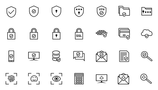Cyber Security Line Art SVG Icons Set