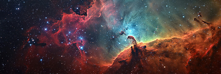 A Wallpaper of vast and radiant nebula in the Space.  Universe