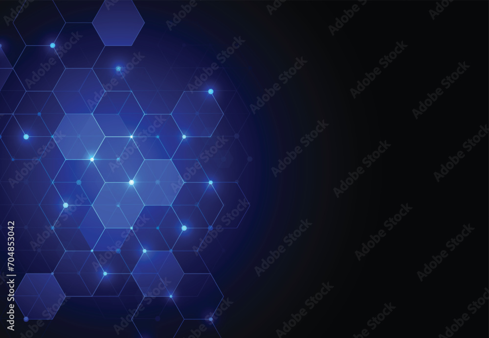 Wall mural Abstract hexagonal molecular structures in technology background and science style. Medical design. Vector illustration