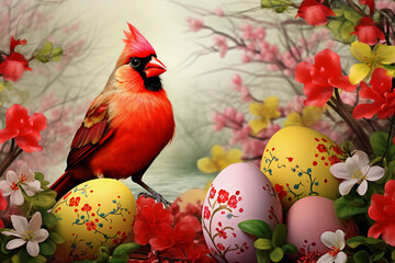 easter eggs and flowers  green, feather, macaw, yellow, red, color, exotic,