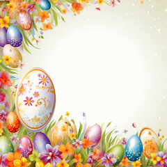 easter card with eggs   Spring Easter holiday. Background with eggs and spring flower