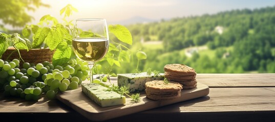 Cheese platter with walnuts and crackers on wooden plate   perfect for wine and romance
