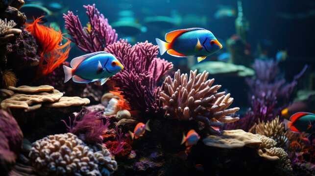 a beautiful photo of a aquarium with fishes and corals