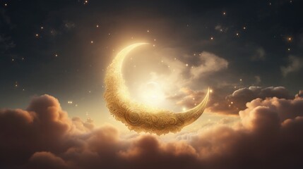 Obraz na płótnie Canvas Crescent moon against a mesmerizing night sky. Moon sky landscape background concept for celebrating islamic event