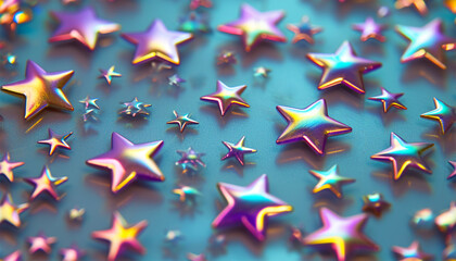 Obraz premium Holographic neon stars background. 3d render, ultraviolet neon star shape, glowing lines, violet neon lights, arch, pink blue spectrum vibrant colors, background texture pastel colors