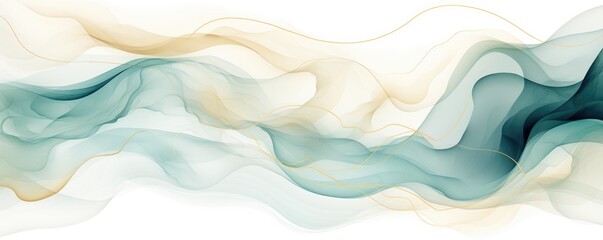  Fluid art texture. Background with abstract mixing paint effect. Liquid acrylic artwork that flows and splashes. Mixed paints for interior poster, design. Blue,  green, gold and white colors