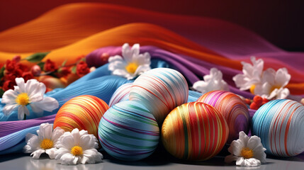 easter eggs and flowers isolated, blue, gold, red, food, glass, light, toy