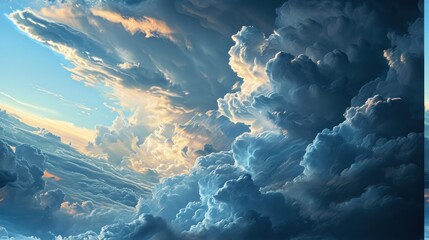  a sky filled with lots of clouds with a blue sky in the middle of the picture and a blue sky in the middle of the picture.