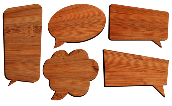 wood grain speech bubble set isolated mockup design element