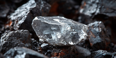 Silver, Galena, pure ore from a nugget from the mine. Natural mineral form of lead, silver sulfide