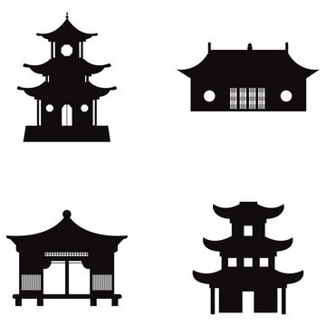 Traditional Chinese Building Set. Oriental Architecture Building. Vector Illustration