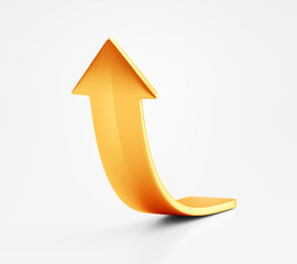 Up arrow gold 3d icon isolated on white illustration background of success business symbol bank finance concept or golden growth money sign promotion shopping purchase bonus reward coin cash currency.