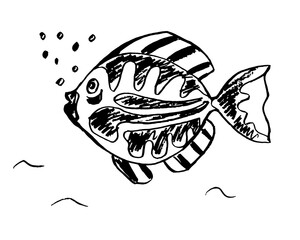 Decorative fish in black on a white background