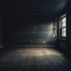 empty dark room with a wall and light from the window	