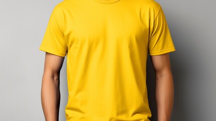 Yellow t shirt mockup template for design print studio   bright shot isolated on light gray wall