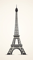 Black and white highly stylized Portrait sketch of Paris Eiffel Tower close view with white background