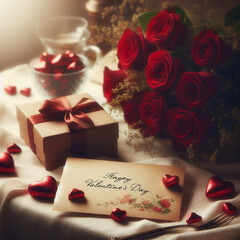 Happy Valentine'days red rose and gift box