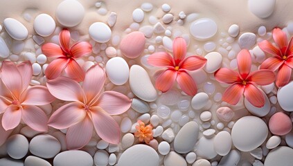 Composition with spa stones, orchid pink flower