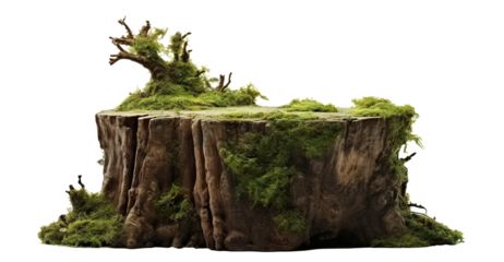 Moss-covered old tree stump cut out
