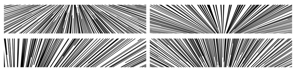 Comic book speed lines set isolated on background stripe and radial effect style for manga speed frame, superhero action, explosion background. Motion line effect, pop art. Vector 10 eps