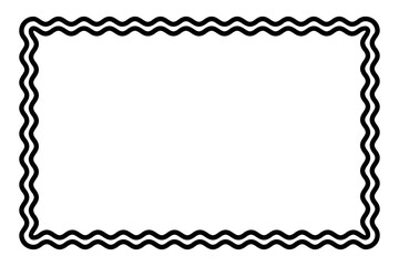 Two bold wavy lines forming a rectangle frame. Decorative and snake-like rectangular border, made by two serpentine lines. Isolated black and white illustration, on white background. Vector.