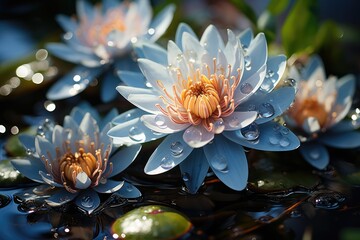 Beautiful pink waterlily or lotus flower in pond. Pink Lotus Flower Or Water Lily Floating On The Water