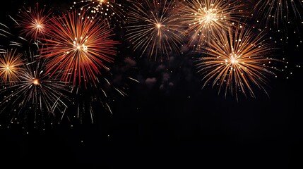 Naklejka premium bright unforgettable festive golden fireworks against the backdrop of the black sky, copy space