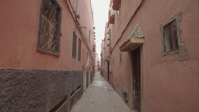 Walking in a Beautiful Narrow Street Alley Alleyway of Medina Old City Marrakesh, Morocco