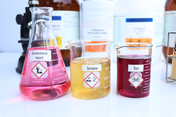 Symbols of chemicals in test tubes, chemicals in the laboratory