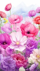 Vibrant Anemone Flowers with Mountain Backdrop