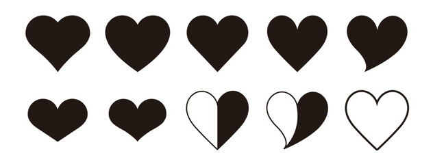 Black heart icon set vector - obrazy, fototapety, plakaty