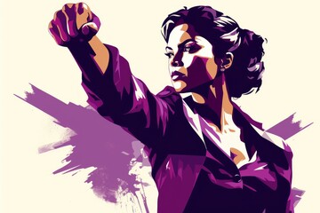 Woman fighting for her rights and raising her fist. Sign of fight. Generative AI