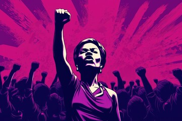 African woman fighting for her rights and raising her fist in a sign of fight. Generative AI